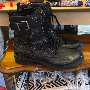 Vince Camuto Black Studded Lace-Up Moto Boots